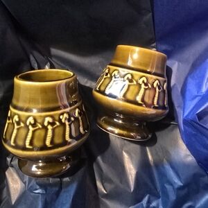 Dark Olive Ceramic Goblets with Egyptian Pattern Set/2